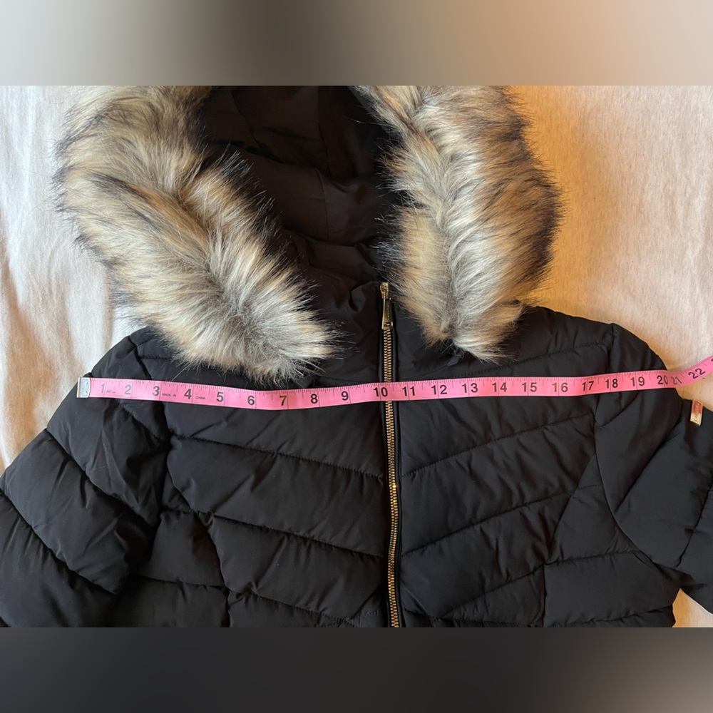 NWT Laundry By Shelli Segal Womens L Black Quilted Puffer Jacket & Faux Fur Hood - Picture 10 of 16